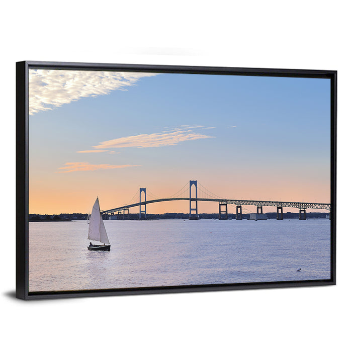 Newport Bridge at Sunset Wall Art as a framed canvas