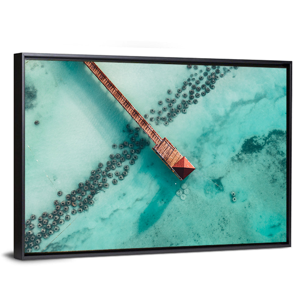 Aerial Red Pier Over Turquoise Water Wall Art