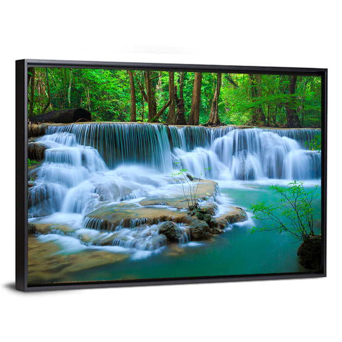 Huay Ma Khamin Erawan Waterfall Wall Art as a framed canvas