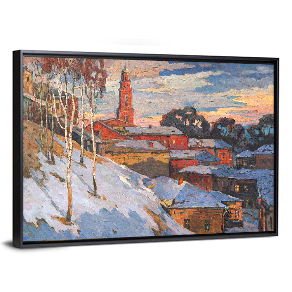 Snowy Village with Church Tower Wall Art