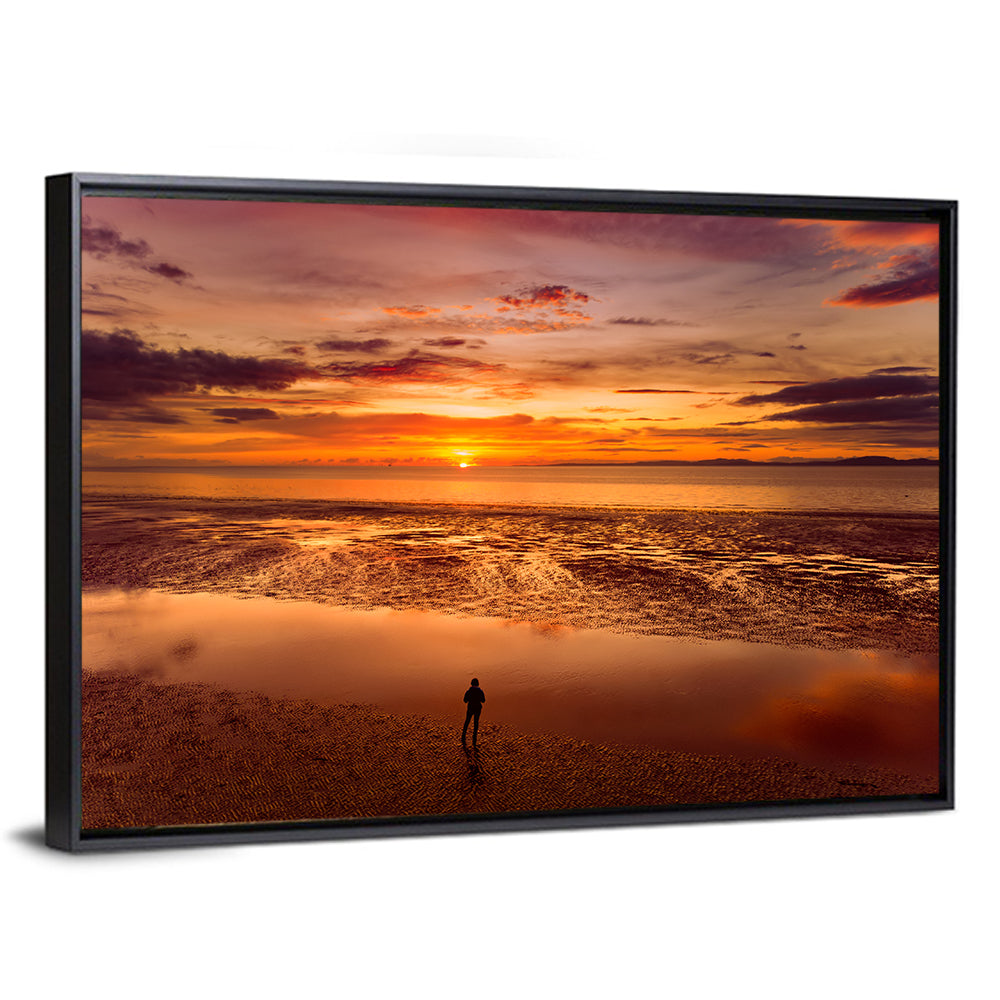 Solitary Figure on Sunset Shore Wall Art