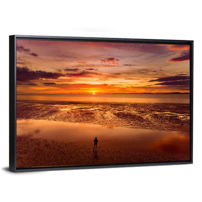 Solitary Figure on Sunset Shore Wall Art
