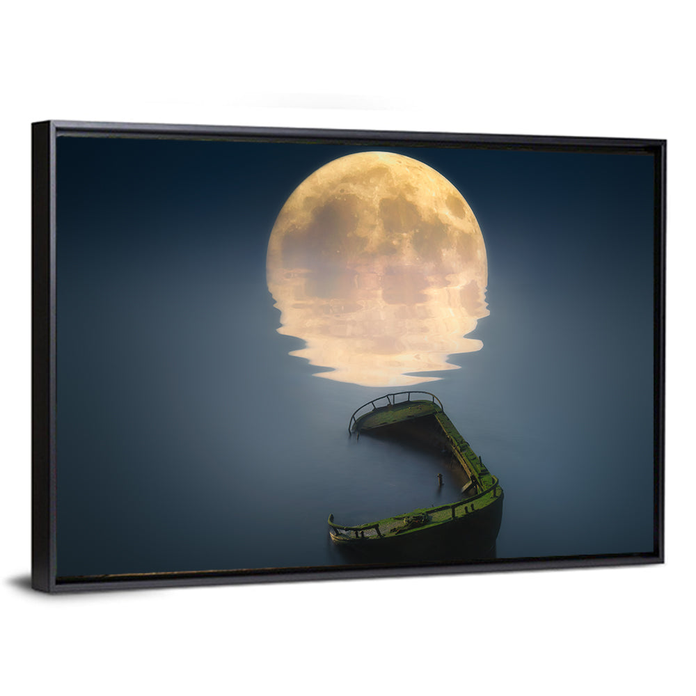 Moonlit Shipwreck Reflection Wall Art