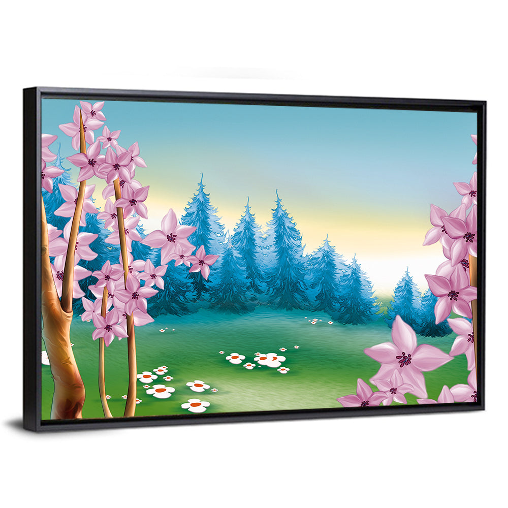 Spring Meadow Forest Illustration Wall Art