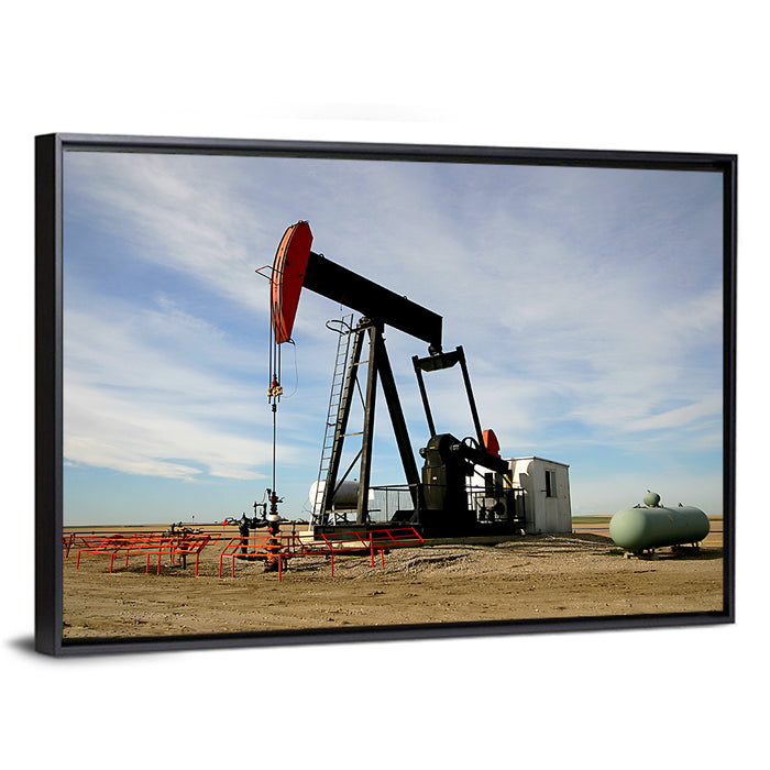 Pump Jack with Storage Tank Wall Art as a framed canvas