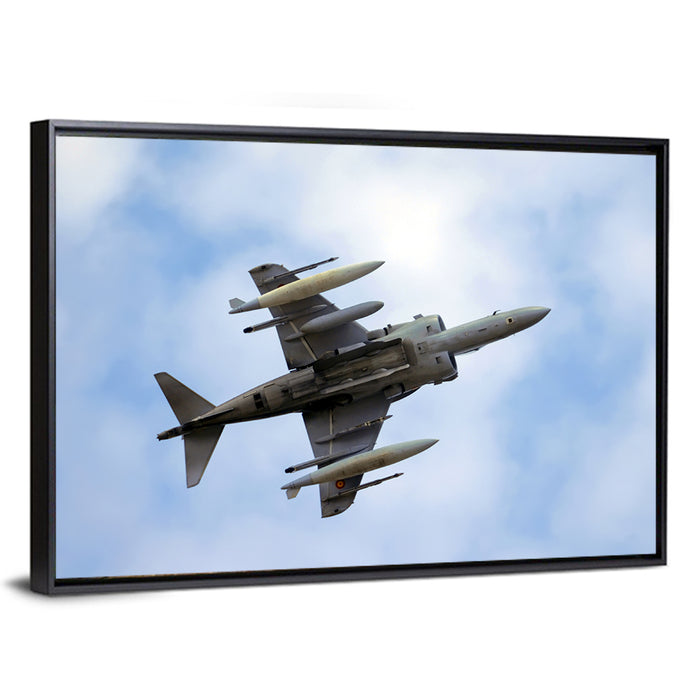 Low Angle Fighter Jet Overhead Wall Art as a framed canvas