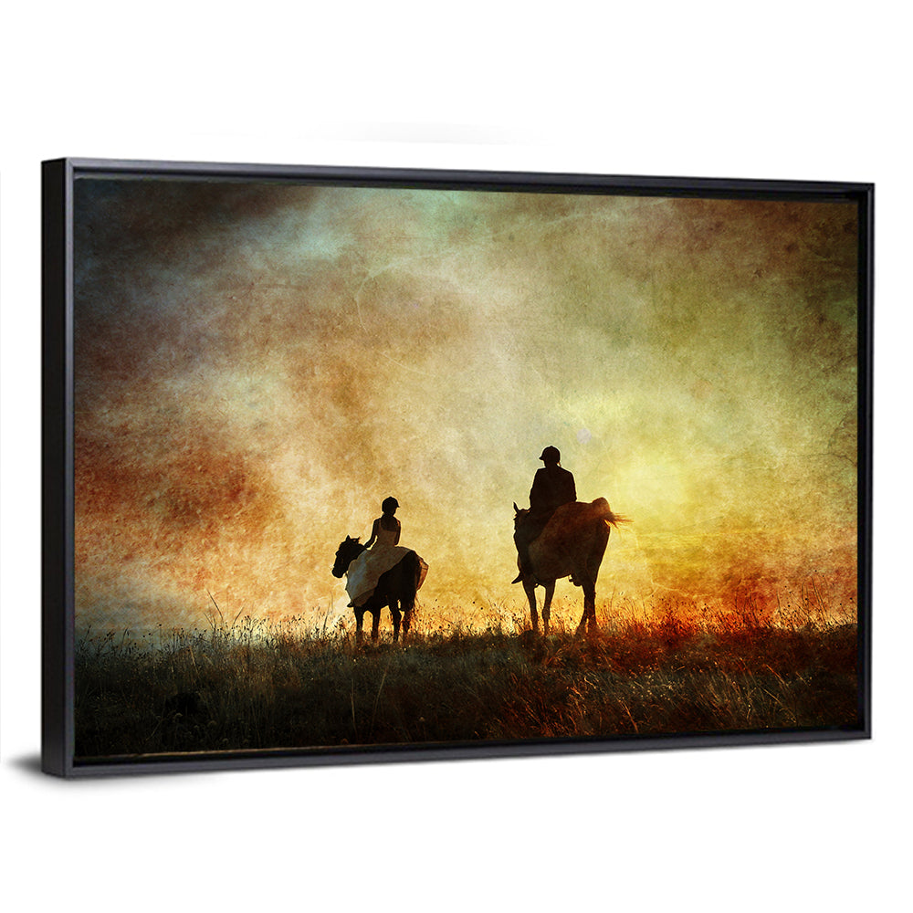 Silhouetted Horse Riders at Sunset Wall Art