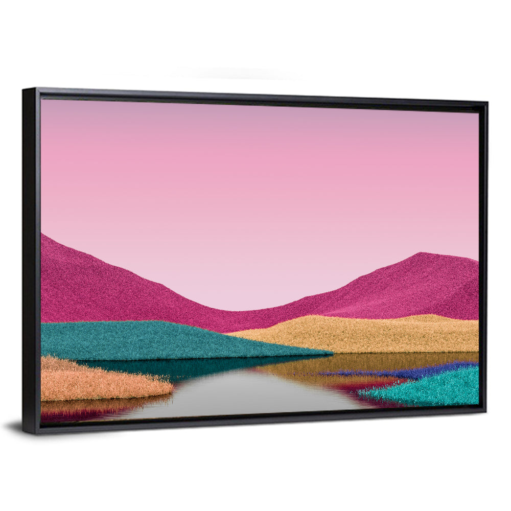 Surreal Magenta Mountain Lake Wall Art