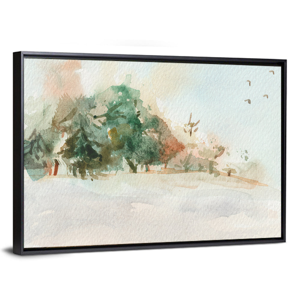Winter Forest Watercolor Landscape Wall Art