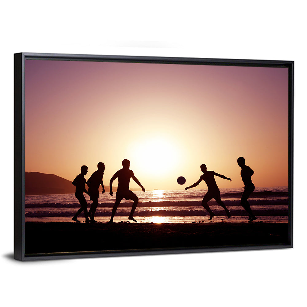 Beach Football at Sunset Wall Art
