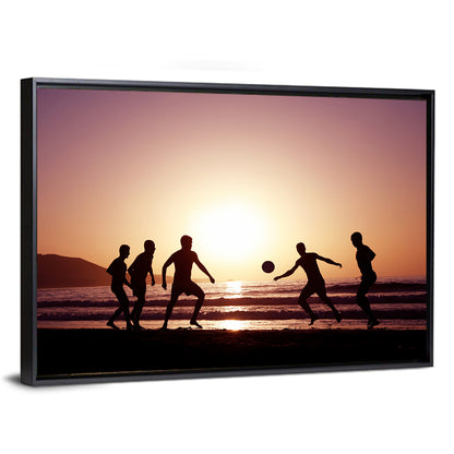 Beach Football at Sunset Wall Art