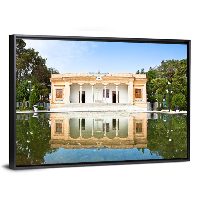 Yazd Fire Temple Reflection Wall Art as a framed canvas