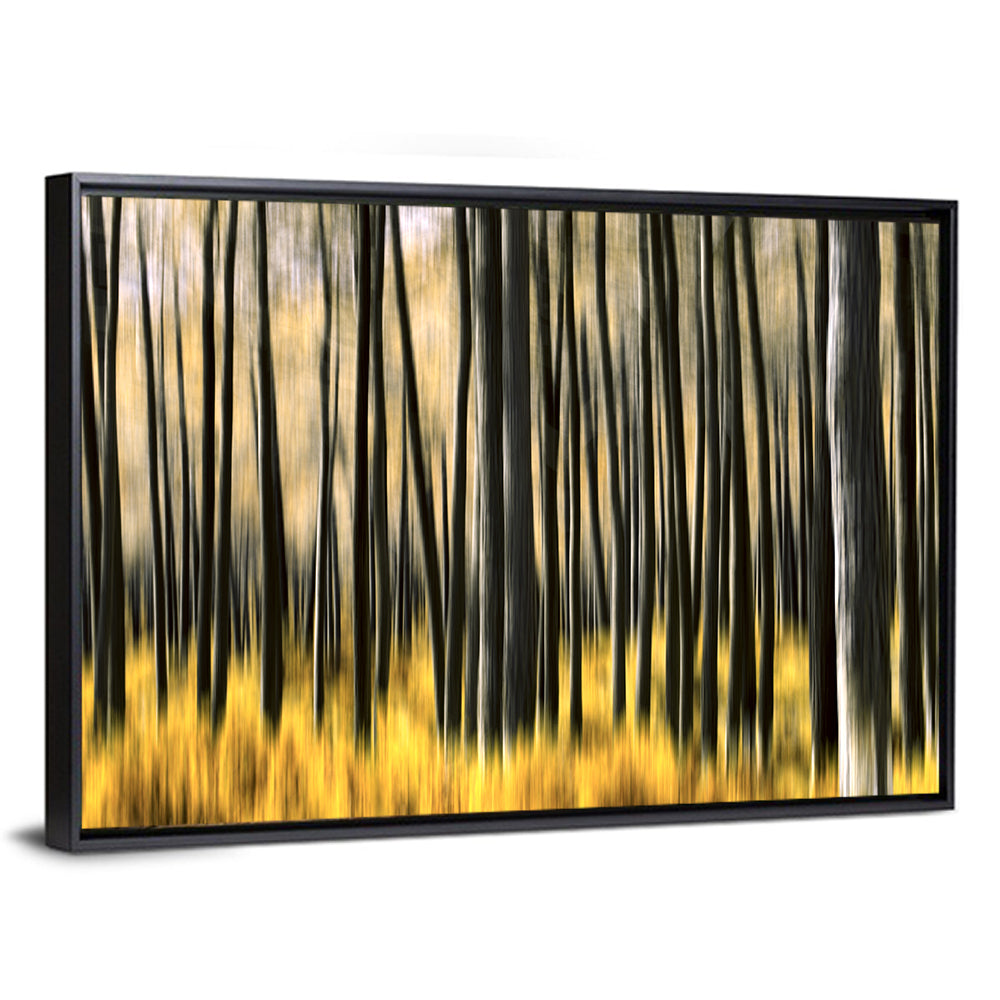 Golden Abstract Forest Wall Art in a room, landscape