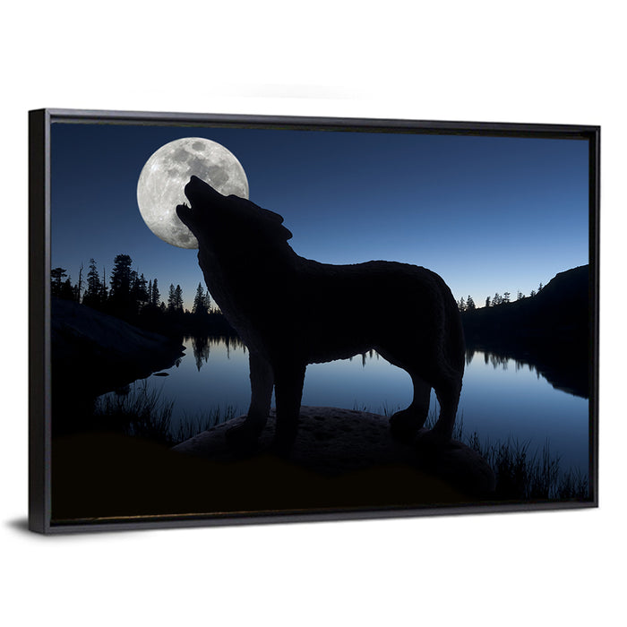 Howling Wolf at Full Moon Wall Art as a framed canvas