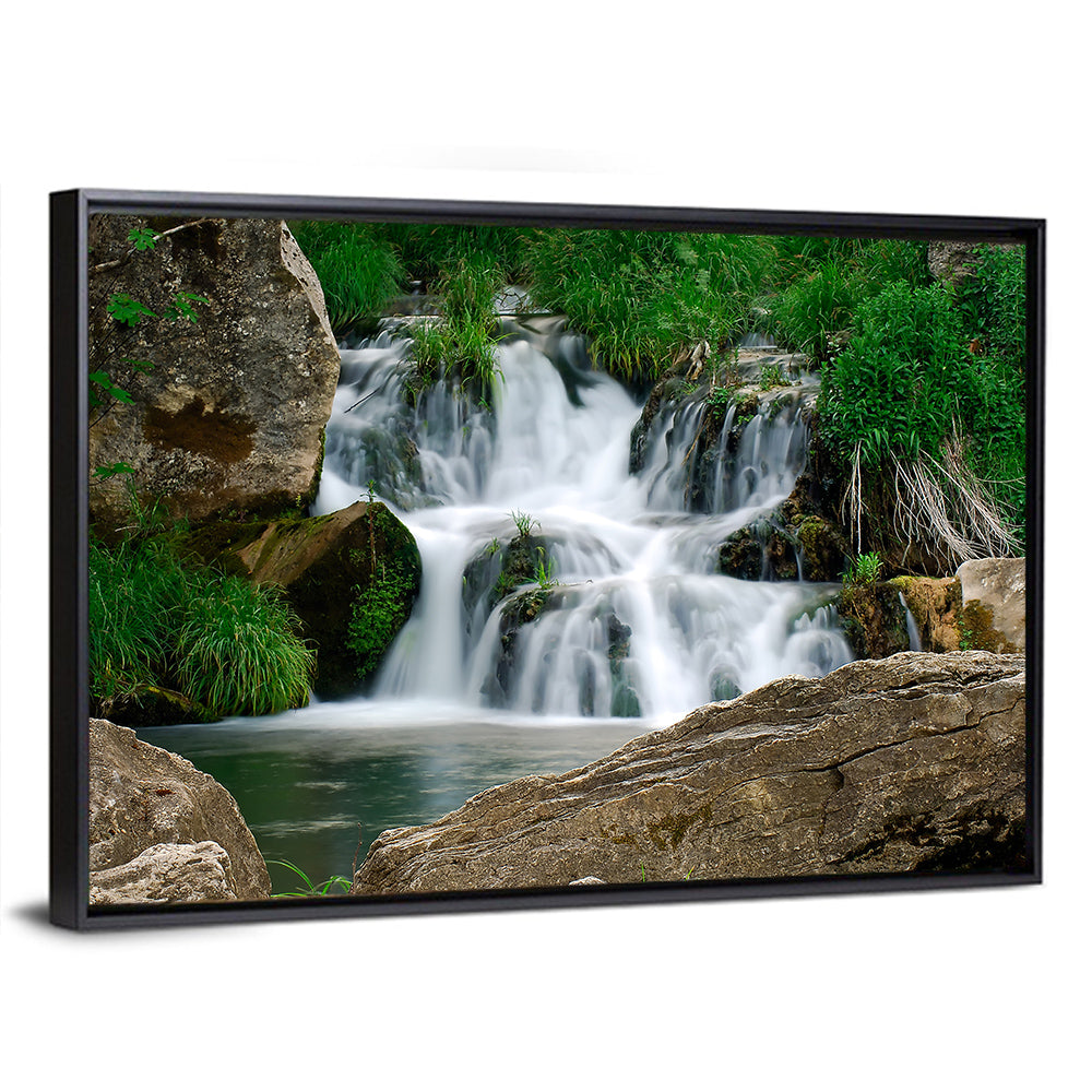 Moss Covered Rocky Waterfall Wall Art