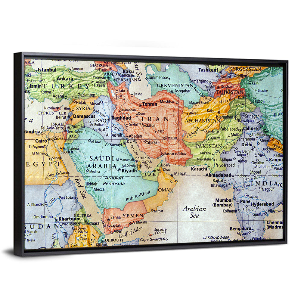 Middle East Political Map Wall Art