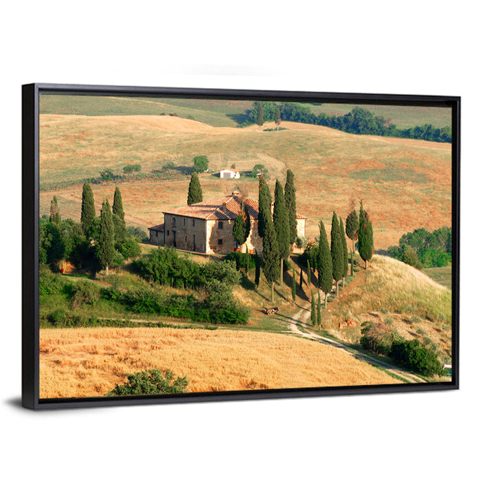 Golden Cypress Hill Villa Wall Art as a framed canvas