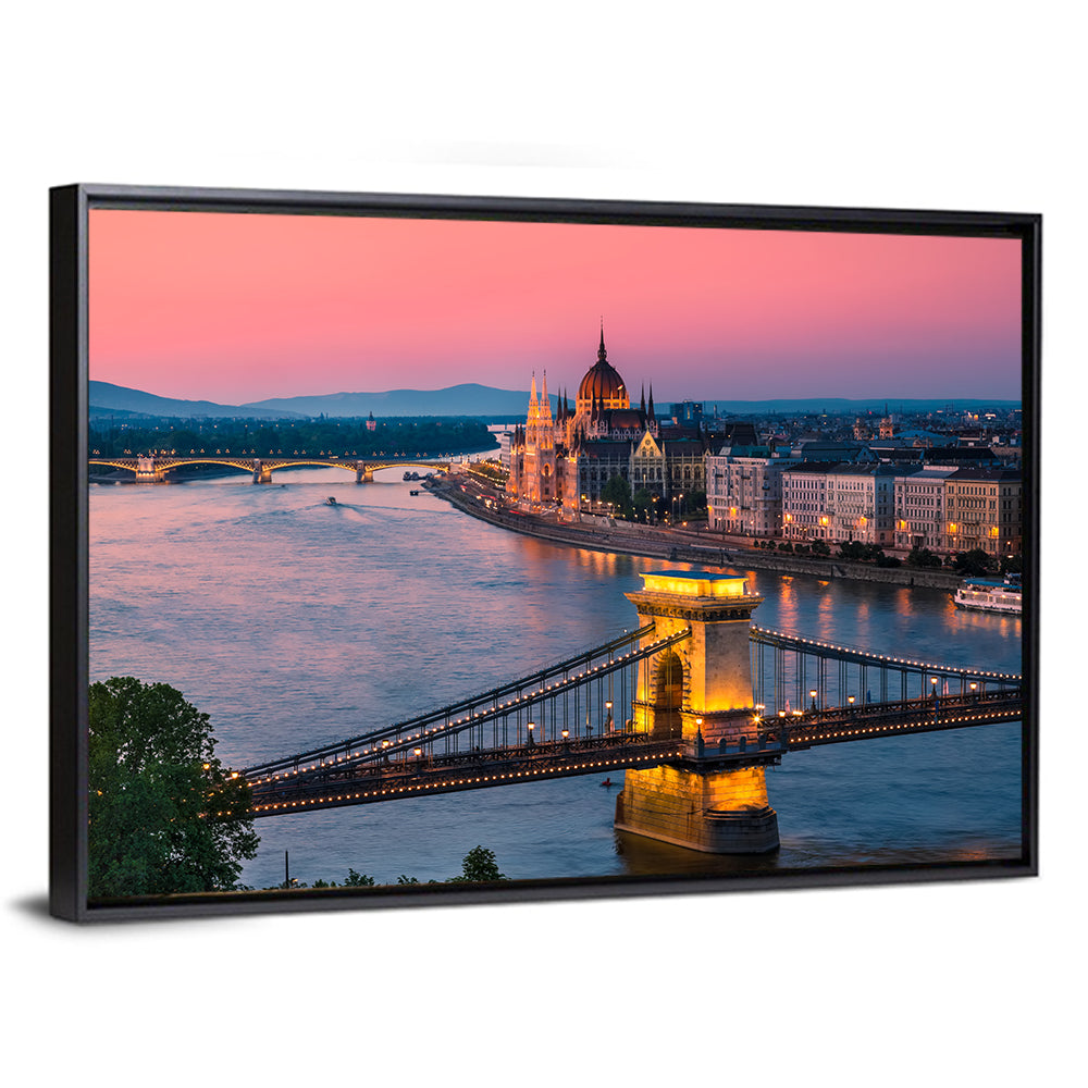 Budapest Chain Bridge at Twilight Wall Art