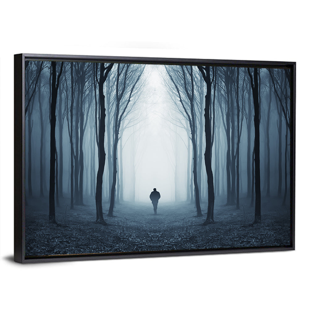Lone Figure in Misty Forest Wall Art