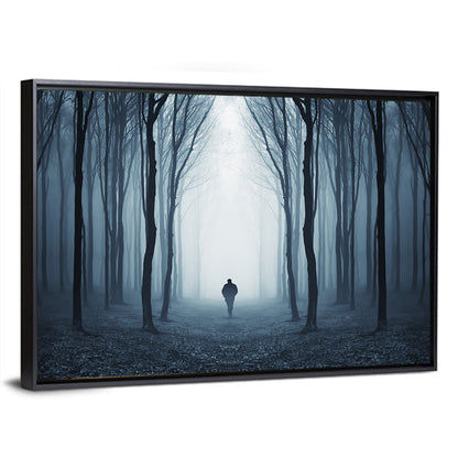 Lone Figure in Misty Forest Wall Art