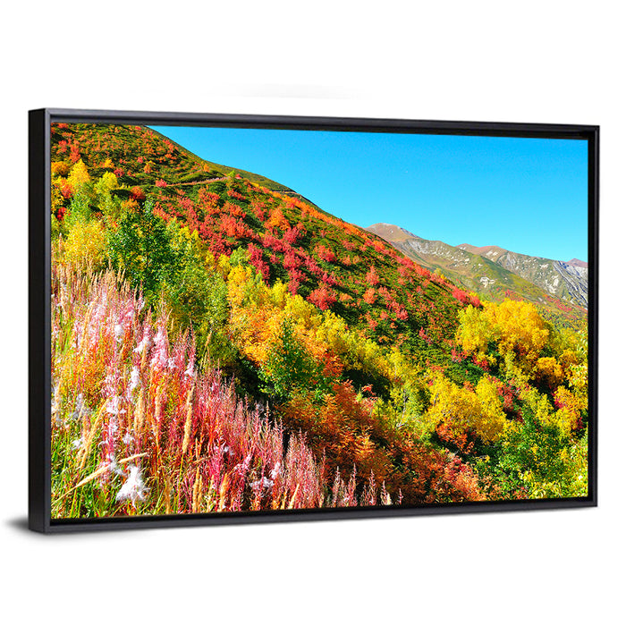 Svaneti Autumn Mountain Landscape Wall Art as a framed canvas