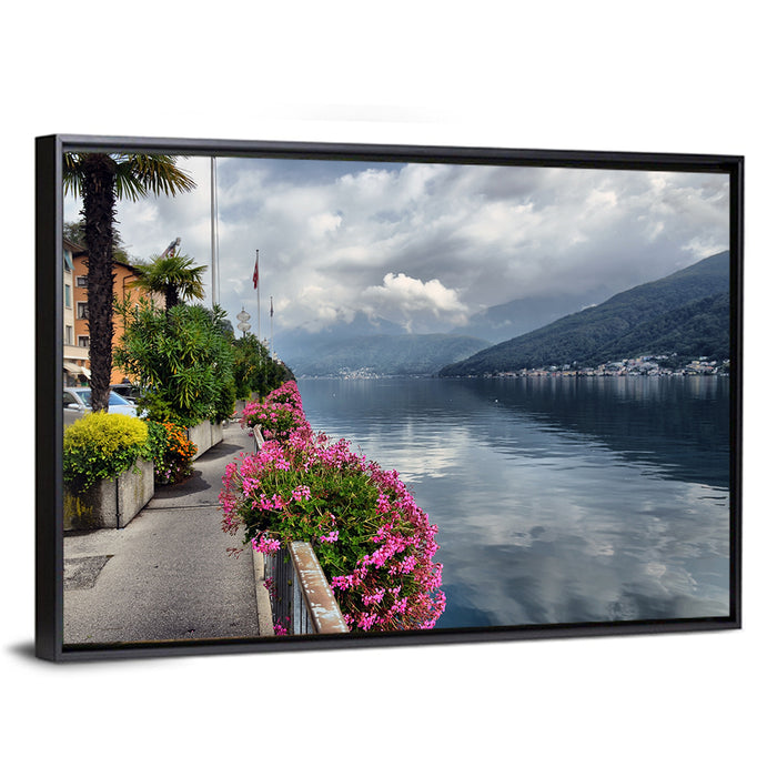 Lake Lugano Floral Walkway Wall Art as a framed canvas