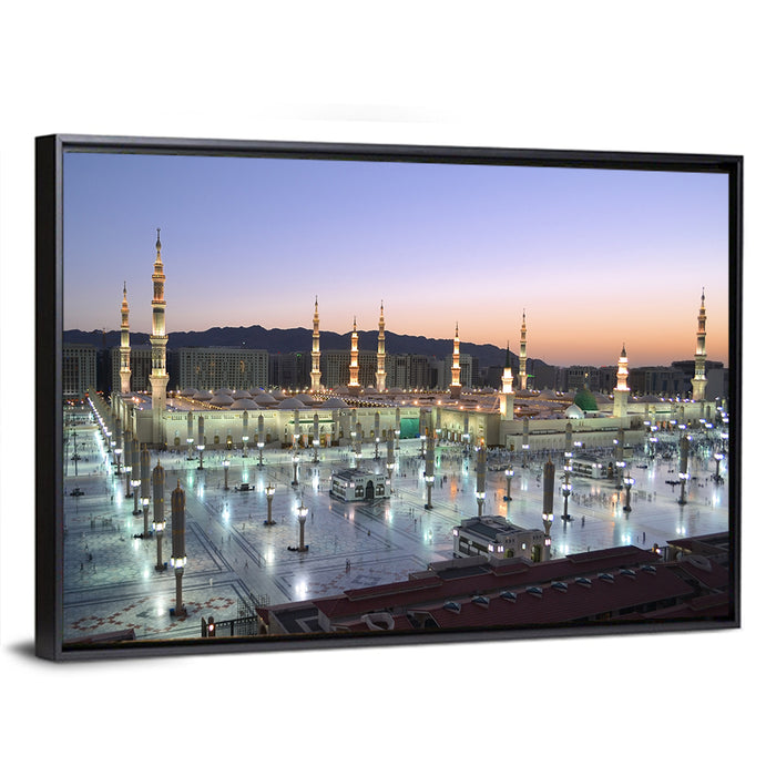 Nabawi Mosque at Dusk, Medina Wall Art as a framed canvas