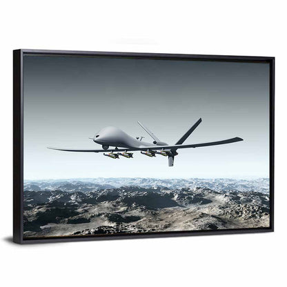 Armed Combat Drone Over Mountains Wall Art