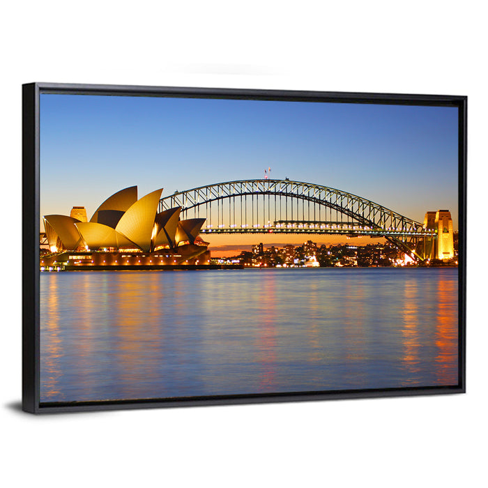 Sydney Harbour Bridge and Opera House Wall Art as a framed canvas
