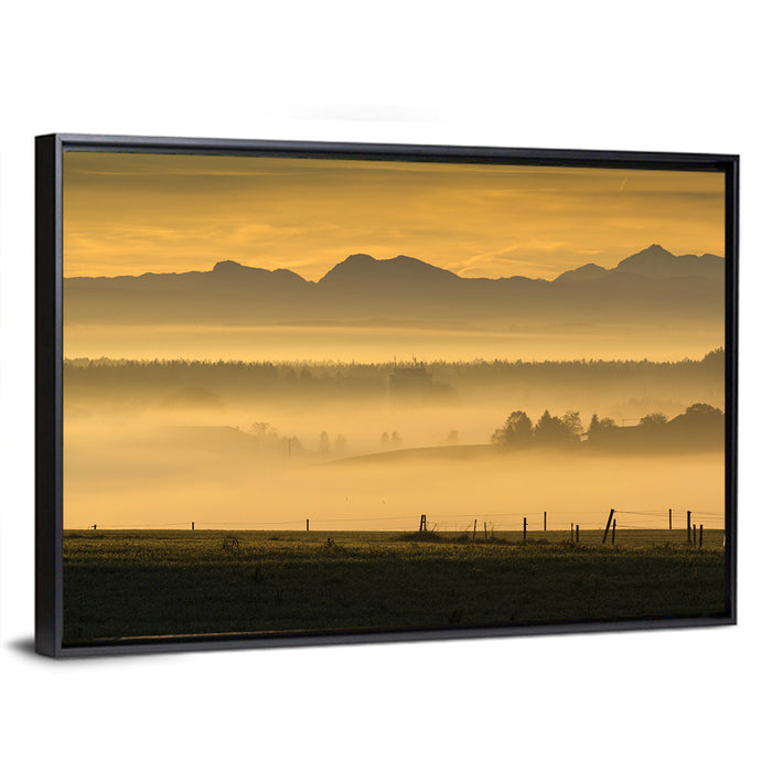 Bavarian Alps Morning Haze Wall Art as a framed canvas