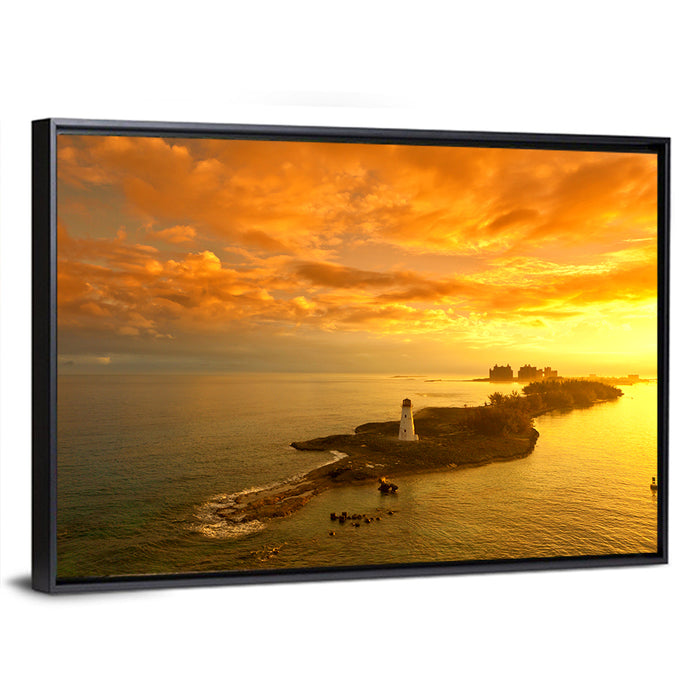 Nassau Lighthouse at Golden Hour Wall Art as a framed canvas