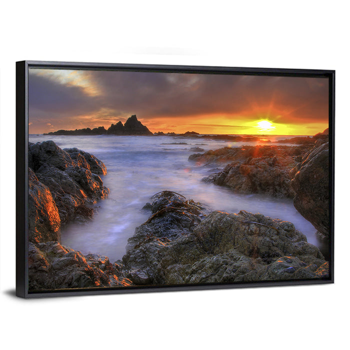 Tramore Rocky Coast Sunset Wall Art as a framed canvas