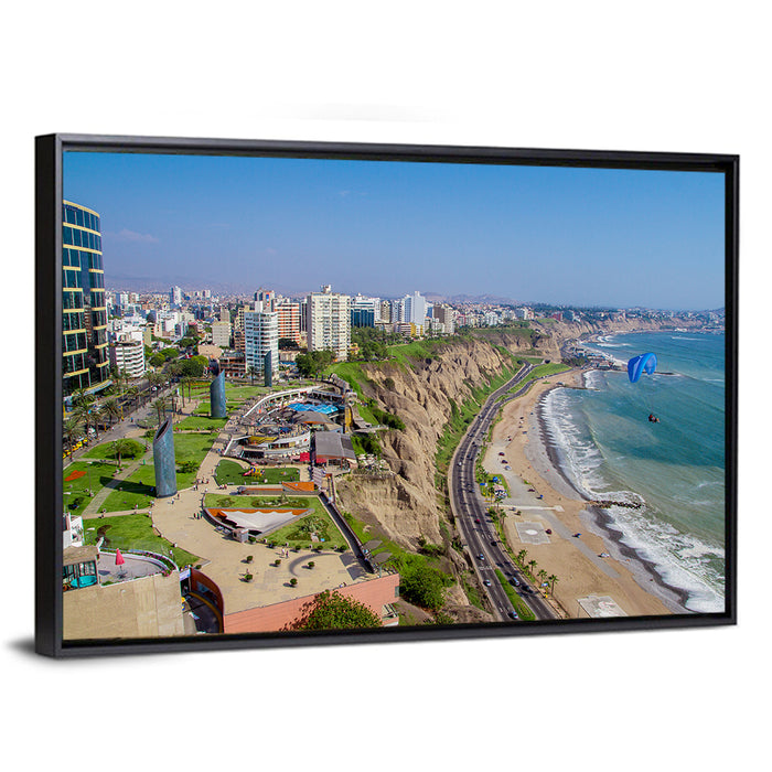 Miraflores Park Coastline Wall Art as a framed canvas
