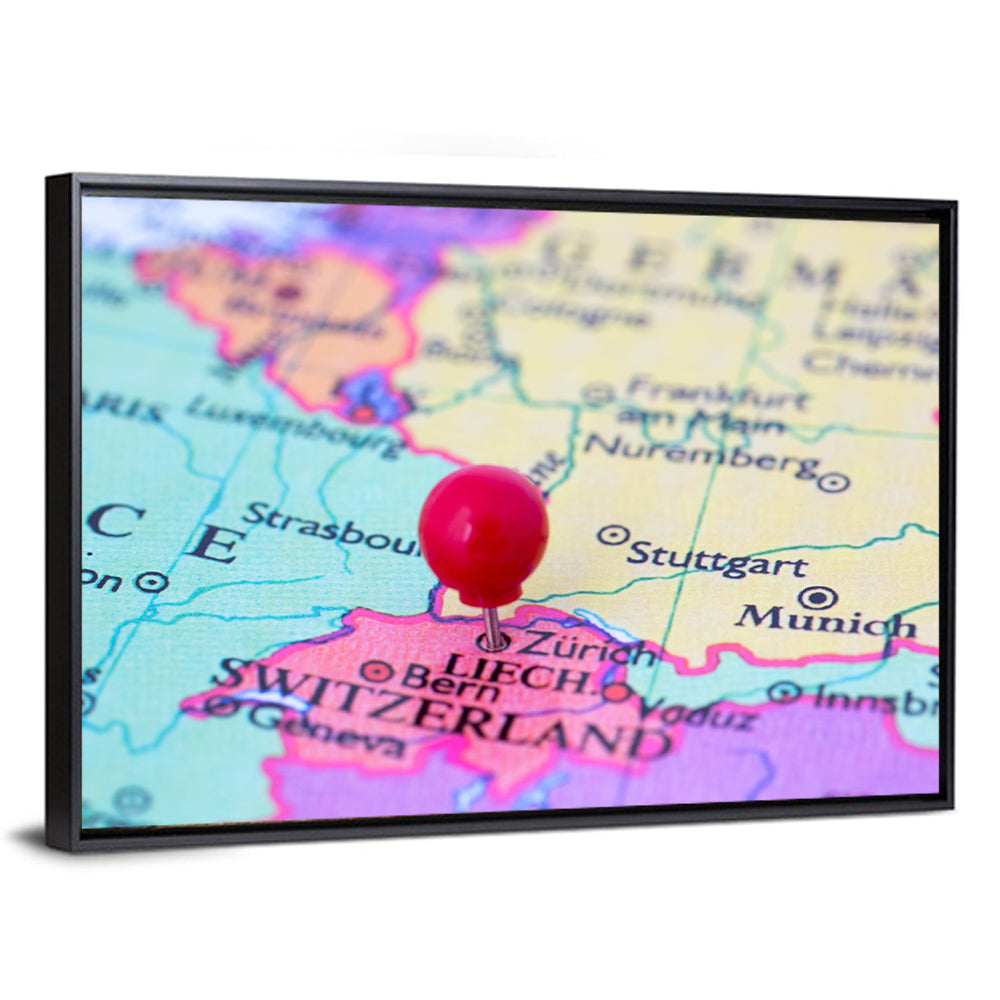 Zurich Map with Red Pin Wall Art