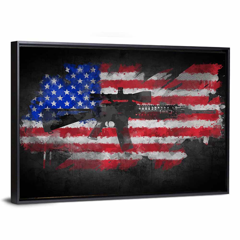 M16 Over Distressed American Flag Wall Art