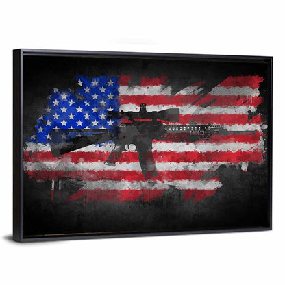 M16 Over Distressed American Flag Wall Art