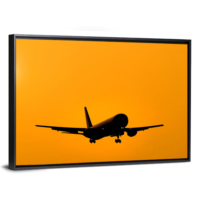Golden Hour Airliner Silhouette Wall Art as a framed canvas