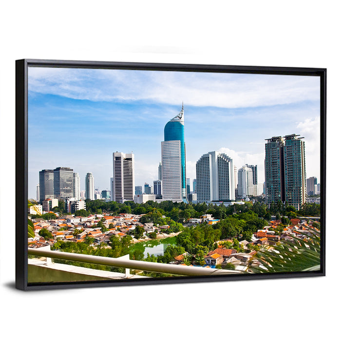 Jakarta Skyline with Wisma 46 Wall Art as a framed canvas
