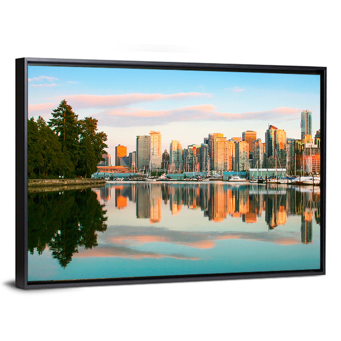 Vancouver Skyline at Coal Harbour Wall Art as a framed canvas