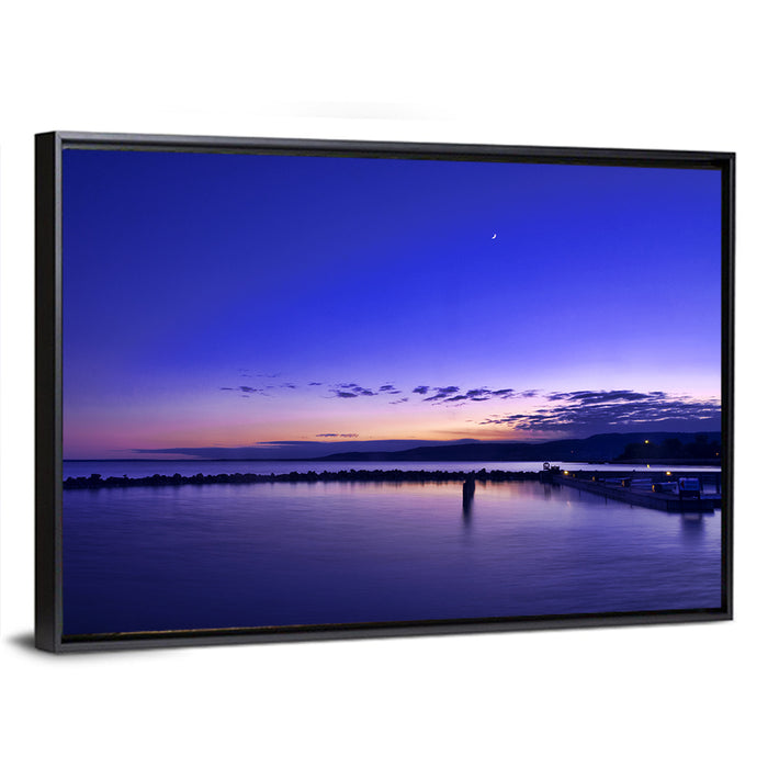 Lake Balaton Twilight Pier Wall Art as a framed canvas