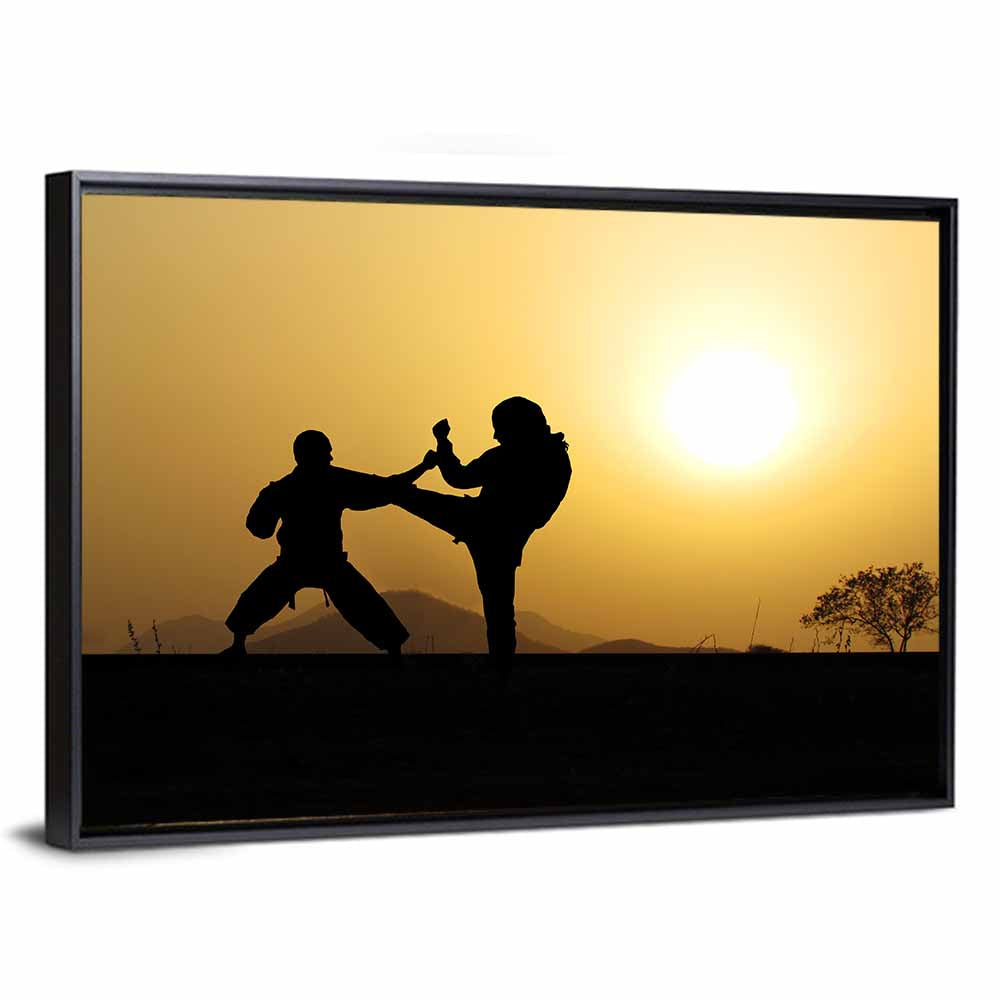 Martial Arts Silhouettes at Sunset Wall Art