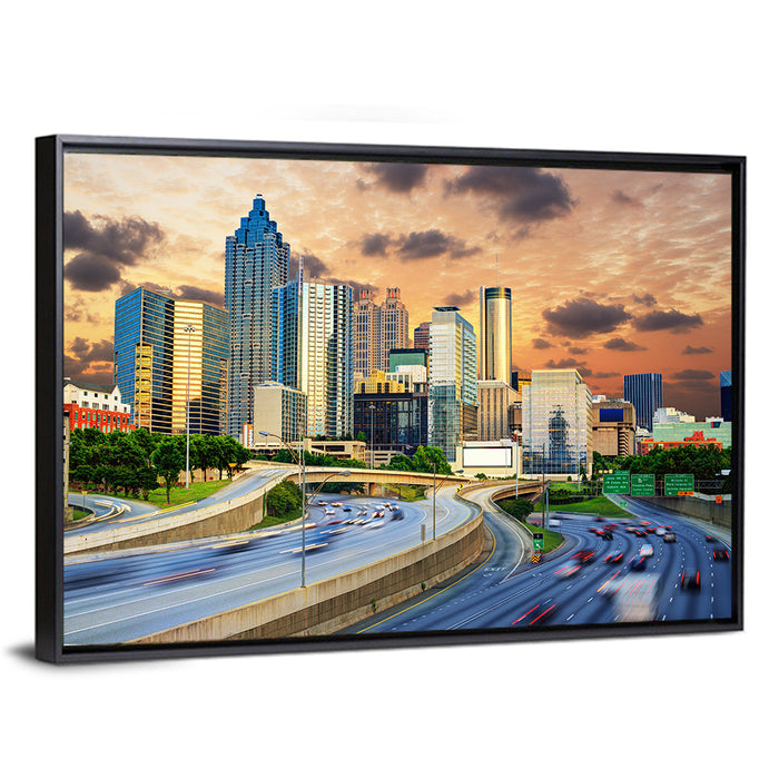 Atlanta Downtown Skyline Wall Art as a framed canvas