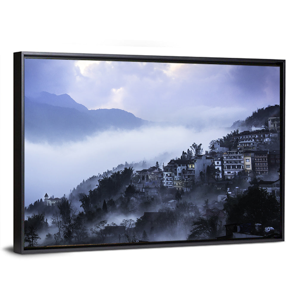 Misty Hillside Town Wall Art