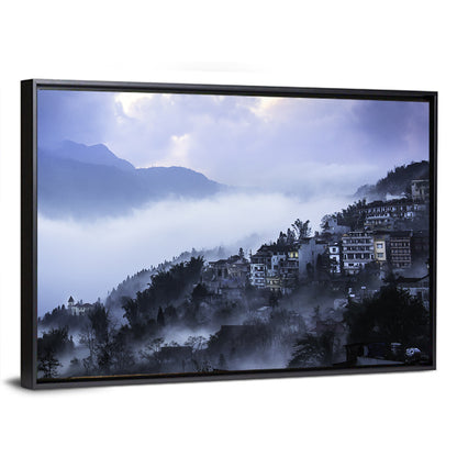 Misty Hillside Town Wall Art