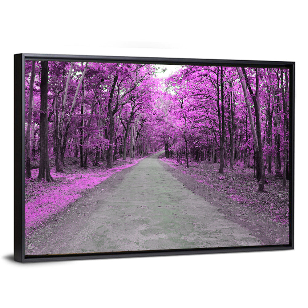 Magenta Autumn Forest Road Wall Art