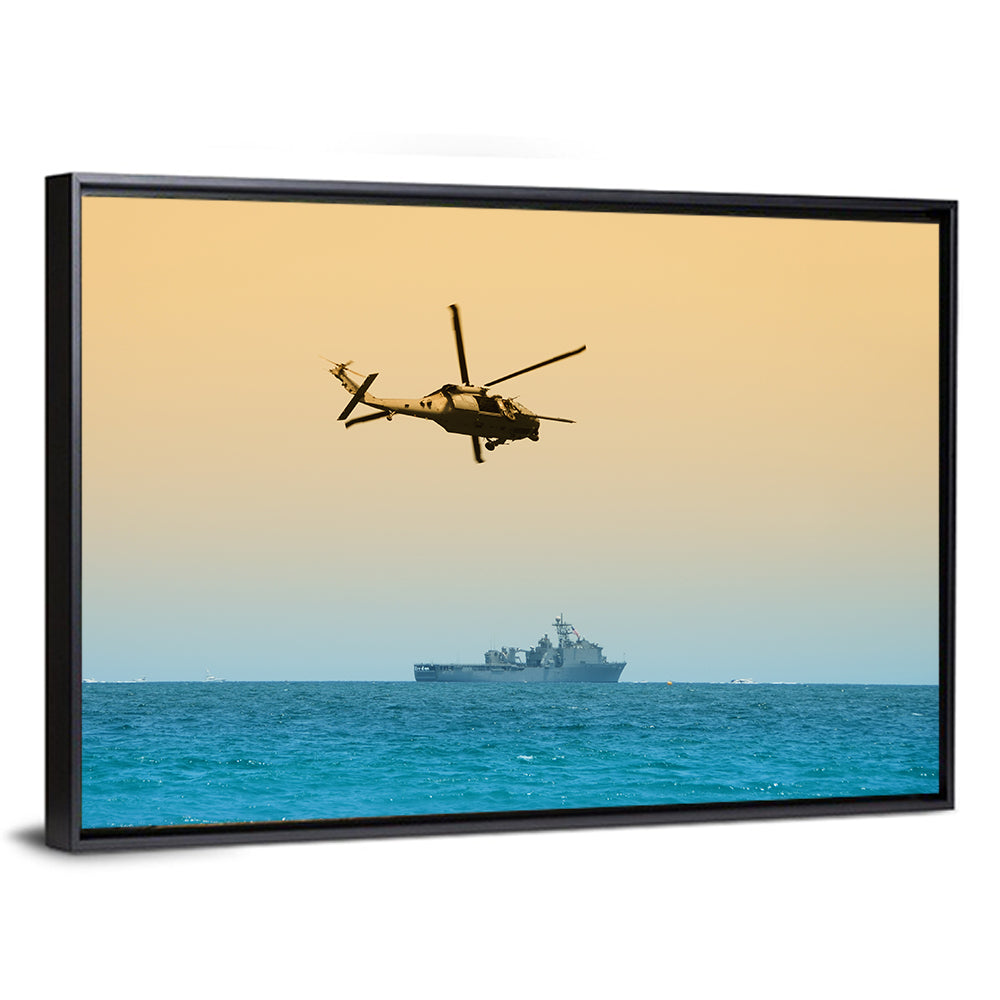 Helicopter Over Warship at Sea Wall Art