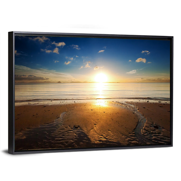 Sunrise Over Rippling Sand Wall Art as a framed canvas