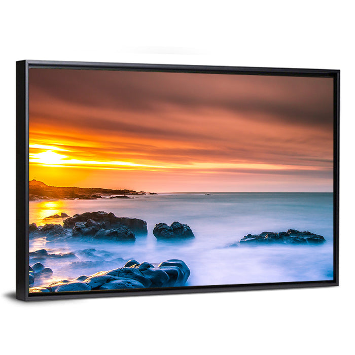 Reykjanes Golden Hour Beach Wall Art as a framed canvas