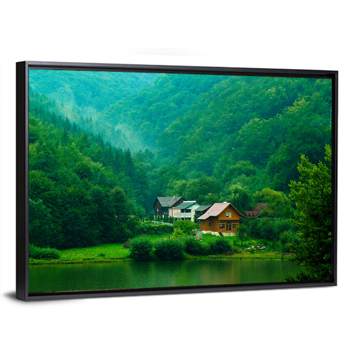 Mist Over Lake Tarnita Wall Art as a framed canvas