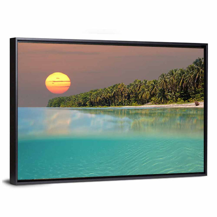 Split-level Caribbean Sunset Wall Art as a framed canvas